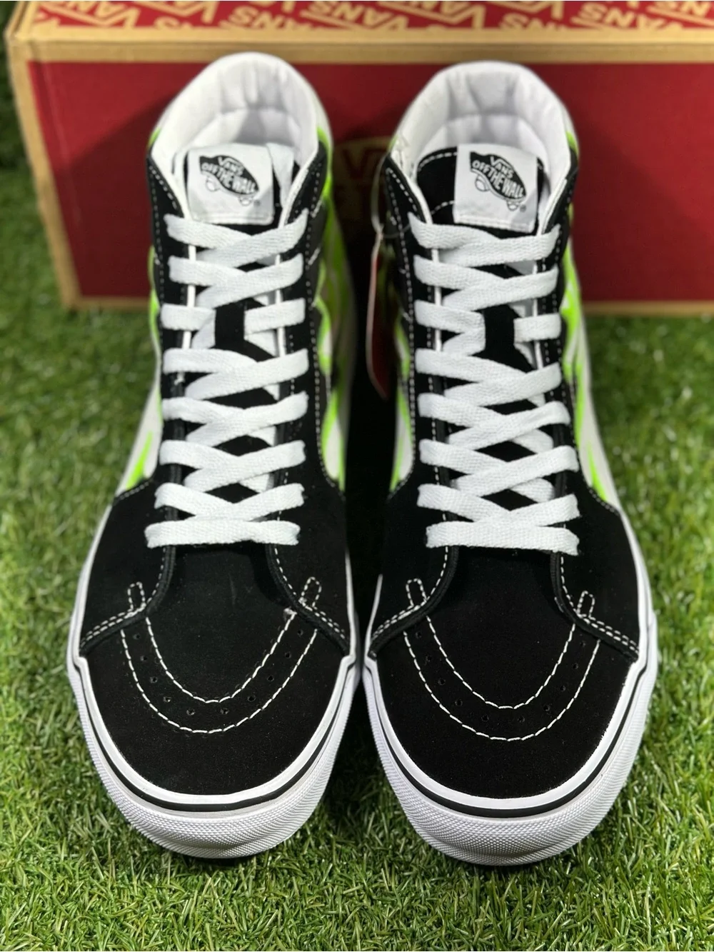 Vans SK8 H  Flame , Black & Neon Green Flame/White, Men’s 10.5, VN0A4U3CXEY